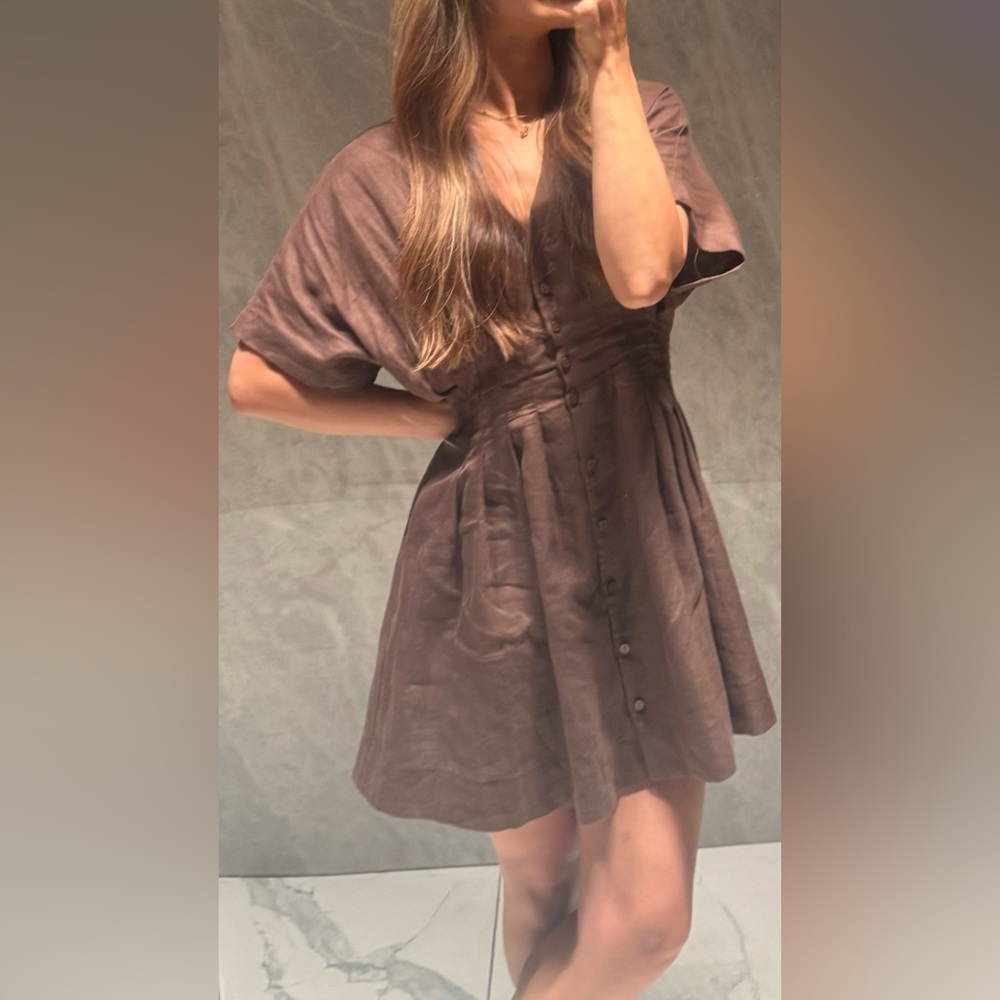 Anthropologie Brown Midi Sundress with Dolman Sleeves and V-Neck